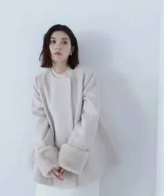NATURAL BEAUTY BASIC フェイクファースリーブハーフコート Ｓ