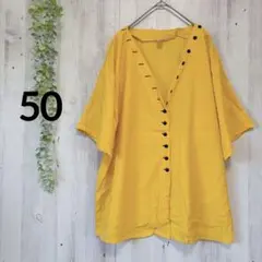 【大きいサイズ50】ゆったり Vネック ブラウス マスタードイエロー
