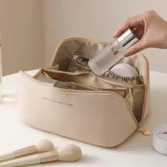 化粧ポーチ　メイクポーチ ポーチ　大容量　ベージュ　ペンポーチ