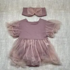 【美品】ふんわりチュール　ベビードレス ヘアバンド付き　サイズ70