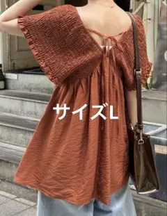 シャーリング 半袖 ブラウス サイズLのサムネイル