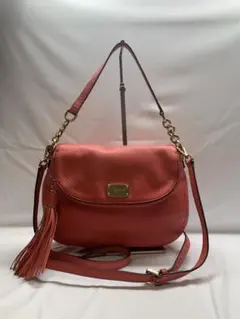 マイケルコース　コーラルピンクレッド レザー ショルダーバッグ