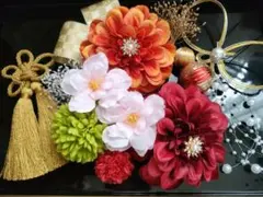 和装振袖袴成人式卒業式結婚式等に髪飾りセット　オレンジと赤