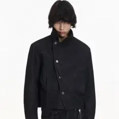 フェンシング クロップド デニム ジャケット ブラック