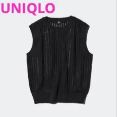 UNIQLOユニクロメッシュクルーネックショートセーター　ノースリーブブラックM