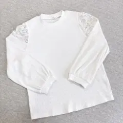 コルザ　8分袖肩レーストップス カットソー　Lサイズ　ホワイト