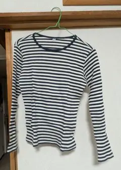 長袖カットソー 白とネイビー ストライプ 100cm