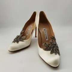 19199✨️マノロブラニク ラメ ビジュー フラワーモチーフ デザイン パンプス