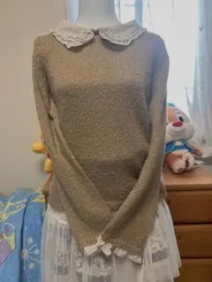 axes femme♡薔薇刺繍襟付きニットフェアリーグランジ.バレーコアコーデ