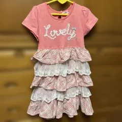 メゾピアノフリル付きワンピース 半袖 ピンク