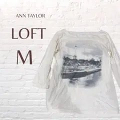 ANN TAYLOR LOFT M 長袖 Tシャツ ホワイト ホワイト プリント