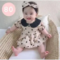 ベビー服 80 ロンパース 3点セット ドット柄 女の子 赤ちゃん 韓国子供服