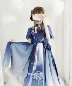 lolita ワンピース 中華　チャイナ　華ロリ　ネイビー