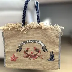 未使用！ZARA BASIC かごバッグ カニ刺繍　特大のサムネイル