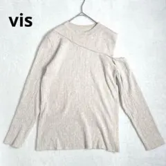 n143【ビス】レイヤード風肩開きリブプルオーバーカットソー　ベージュ　Mのサムネイル
