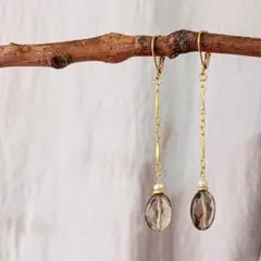 スモーキークォーツ 淡水パール 揺れるピアス サージカルステンレス