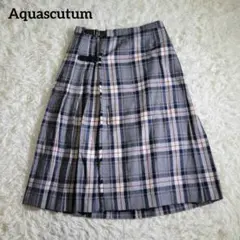 アクアスキュータム　チェック　スカート　スコットランド製　バックル　ピン