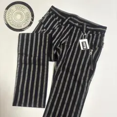 新品 PPFM ストライプパンツ デザインジップ ロゴボタン バイカラー M