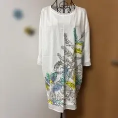 エルロデオ　鳥と植物プリント 半袖Tシャツ ホワイト　お盆セールのサムネイル