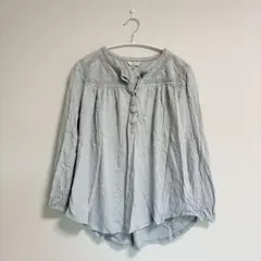 ✴︎値下げ歓迎✴︎グレー長袖刺繍シャツ ボタン付き【L】