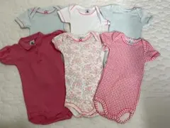 美品 プチバトー 半袖ボディ ロンパース 半袖 6枚セット 6m 女の子 ピンク