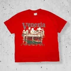 Veneziaベネチア観光地プリントTシャツレッド赤スーベニアヴィンテージ古着S