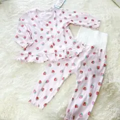 新品　いちご柄フリル付きベビーパジャマ 80cm ピンク　腹巻き付きパンツ