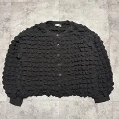 大人カジュアル ポコポコカーディガン 立体編み 黒 短丈 フェミニン ガーリー