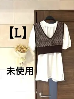 ⭐️未使用⭐️しまむら　ブラウス　シャツ　レイヤード風　ニットベスト付き オシャレのサムネイル