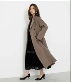 ブラウン ダブルブレスト ロングコート