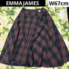 【値下げOK】EMMAJAMES チェックフレアスカート W67cm レッド、赤