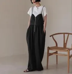 【新品タグ付】LOWRYS FARM コクーンキャミサロペット ブラックFree