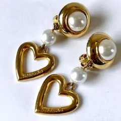 美品✨MOSCHINO パール＆ハート イヤリング ゴールド金具 ヴィンテージ