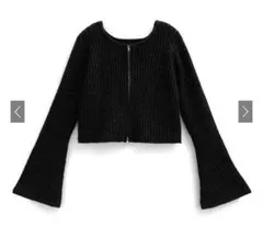 GRL スパンコールダブルジップショート丈ニットトップス ブラック