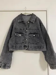 グレー クロップド デニムジャケット