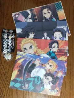 くら寿司×鬼滅の刃　下敷き第一弾フルコンプセット＋ミニキャラ缶バッジ（実弥）