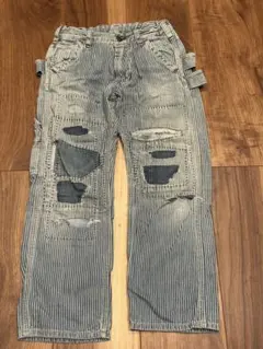 DENIM DUNGAREE ストライプ ダメージパンツ 8サイズ(120cm)
