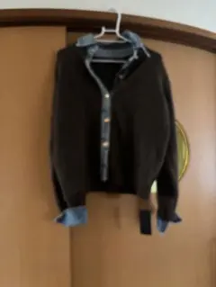 ブラウンニットセーター デニム襟付き サイズF