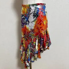 【USA製】Dance America アシンメトリーフリルスカート 派手柄 S