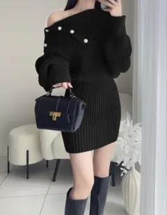 グレイル GRL パールボタンオフショルニットワンピース[tu1278]