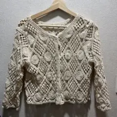 RETRO GIRL アイボリー 透かし編み カーディガン
