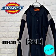 y181【Dickies】刺繍ロゴ長袖ワークシャツ【メンズ2XL】ネイビー