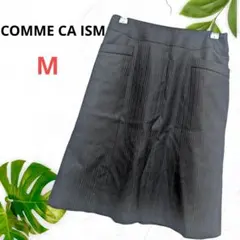 ♥COMME CA ISM　ひざ丈スカート　黒　M　ストライプ地模様　ウール