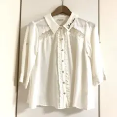 axes femme アクシーズファム ブラウス 白 レース フリル 7分丈