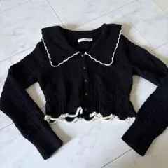 MOUSSY 襟付き ニット カーディガン ブラック