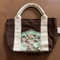 花柄刺繍 トートバッグ ブラウン　sisi バリ島