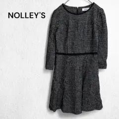 ノーリーズ ワンピース ツイード 千鳥格子柄 日本製 ひざ丈 長袖 フォーマル