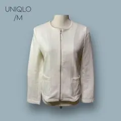 2302 【UNIQLO】　ジップアップ　ノーカラー　ジャケット　白　M