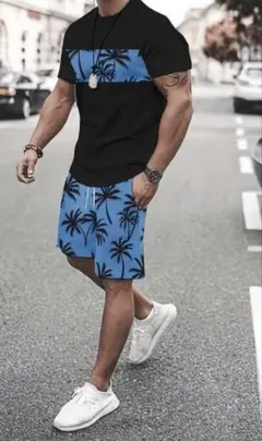 メンズ Tシャツ ショートパンツ セットアップ ヤシの木柄