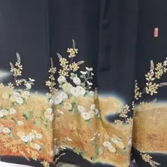 美品❇️有名作家手描友禅 黒留め袖 比翼仕立て 五つ紋 フルセット